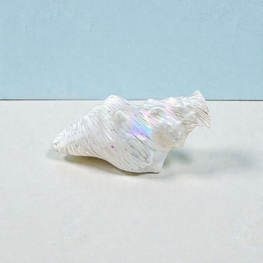 Iridescent Glass Conch Shell Vase Pearlescent Art Glass Seashell Sculpture